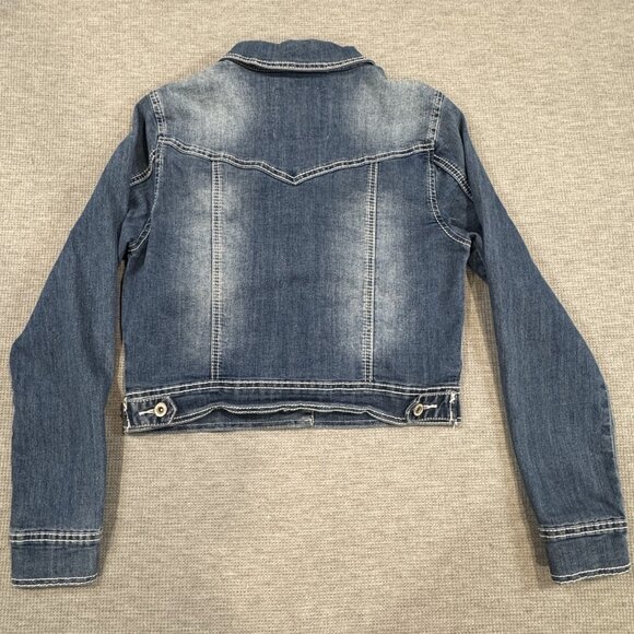 Maurices Womens Blue Denim Jean Jacket Size M Button Front Long Sleeve Pockets - Picture 4 of 14